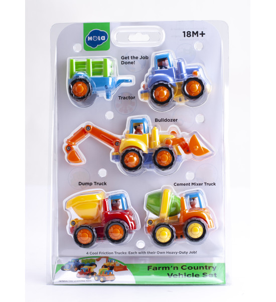 Set de Vehículos de Construcción y Granja, 4 Modelos Surtidos, Pack x 4 pzas.